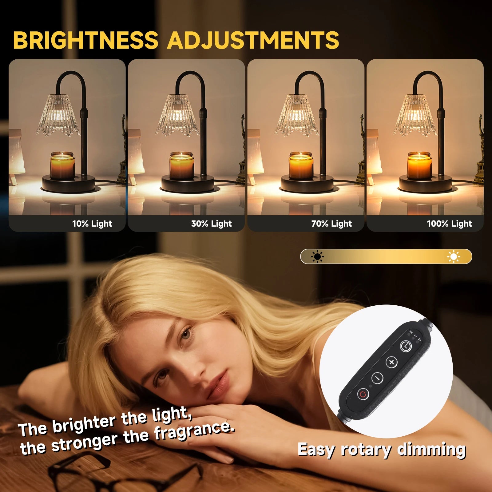 Adjustable Candle Warmer Lamp with Clear Glass Shade, Dimmable Electric Wax Melter Lamp, Curved Metal Frame Scented Candle Melting Lamp for Home Bedroom Decor Gift for Candle Lovers