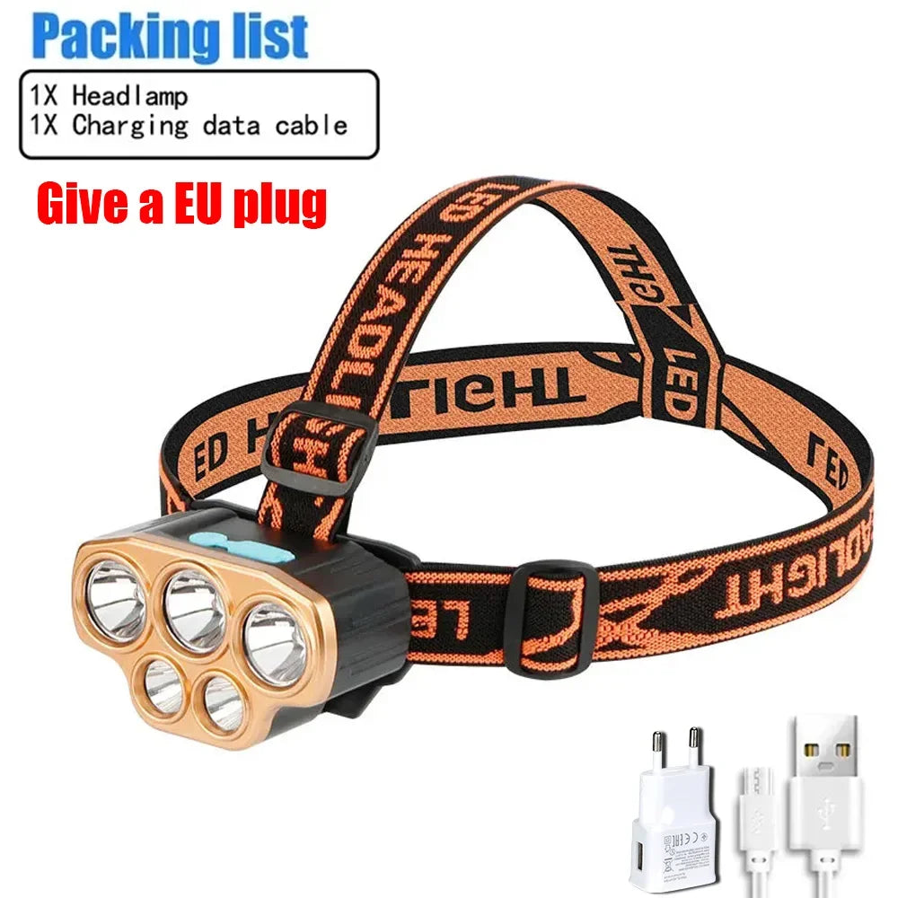 8LED Powerful Rechargeable Head Flashlight for Fishing Led Headlamp Camping Headlights Hunting Torch Hiking Front Lanterns