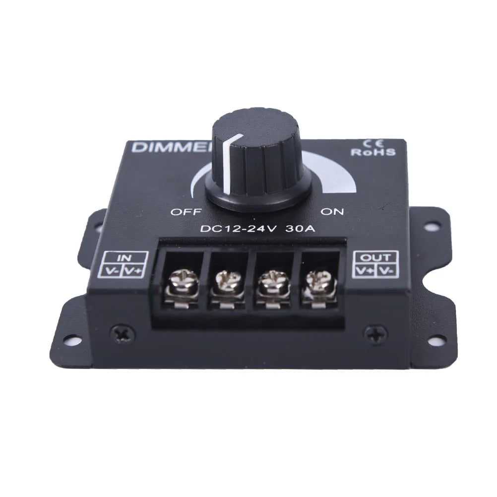 30A DC12-24V High Power LED PWM Single color Dimmer On/Off Knob Dimming Metal Shell for 5050 2835 COB Monochromatic Light Strips
