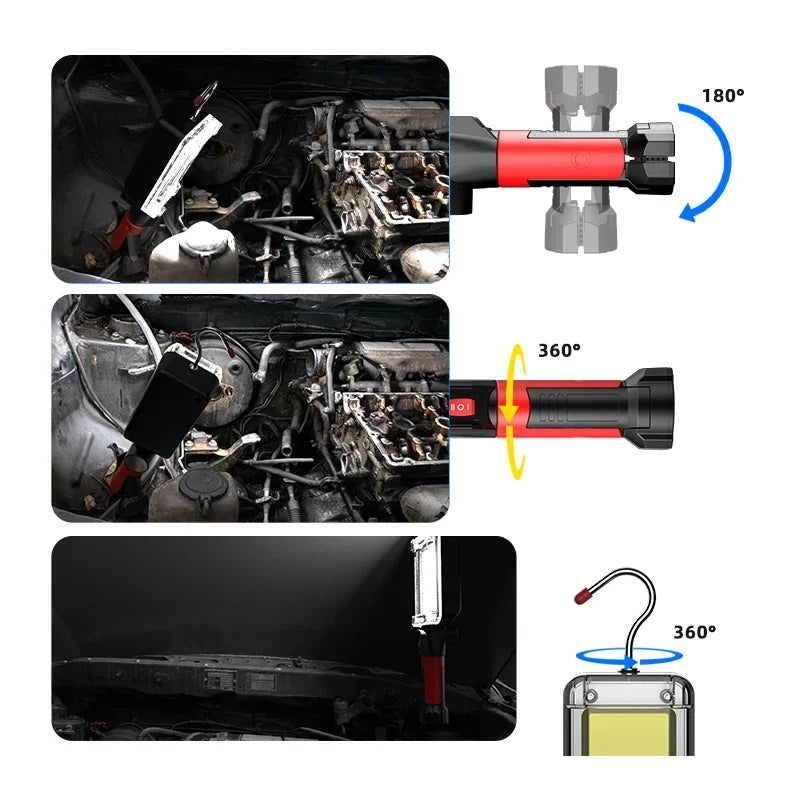 COB Floodlight Rechargeable Lamp Led Work Light Use 2*18650 Battery Led Portable Magnetic Light Hook Clip Waterproof