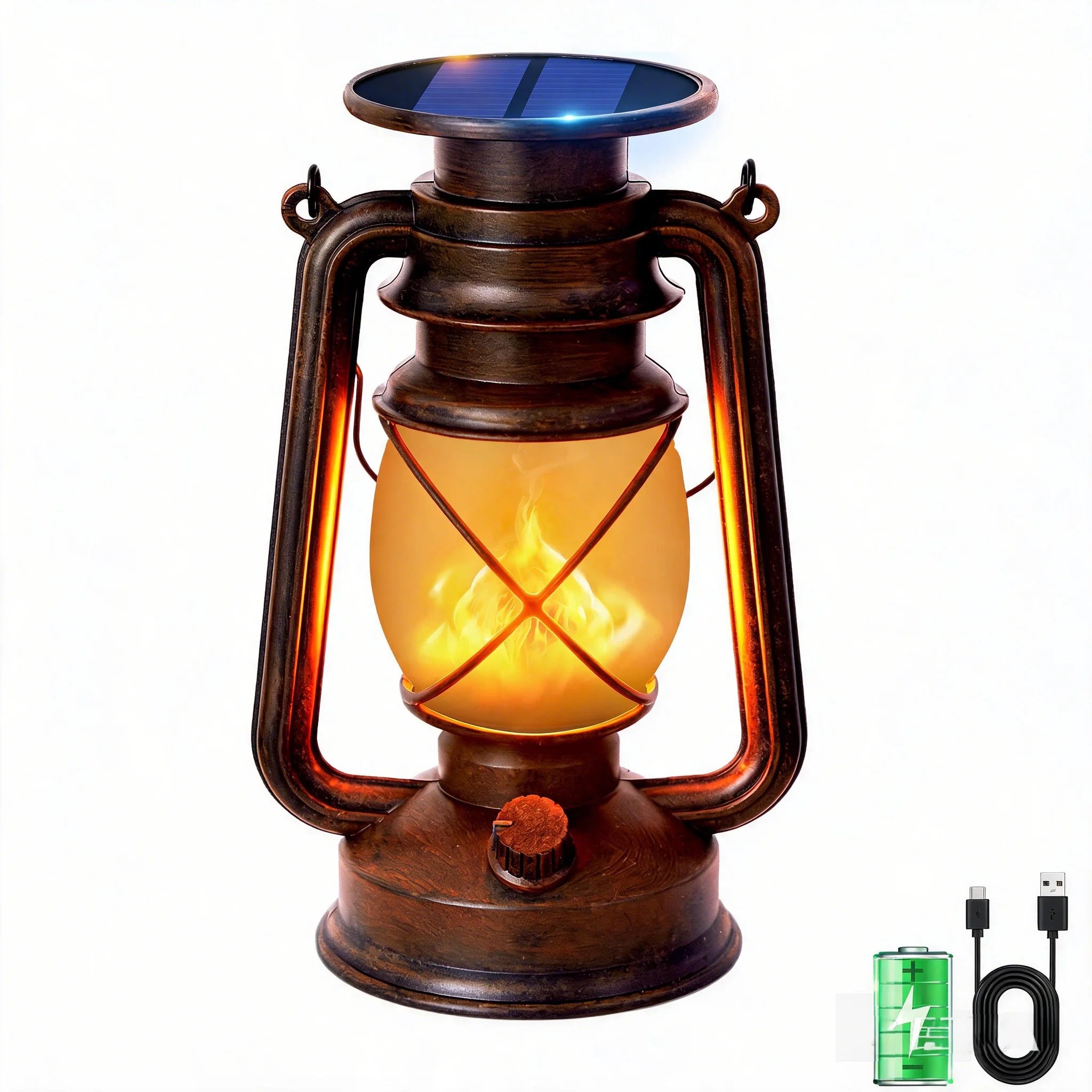 Solar Lanterns Outdoor Waterproof, 2 Pack Flickering Flame LED Hanging Lantern, Bronze Vintage Solar Powered Decorative Lights for Patio Porch Garden Yard Pathway Camping
