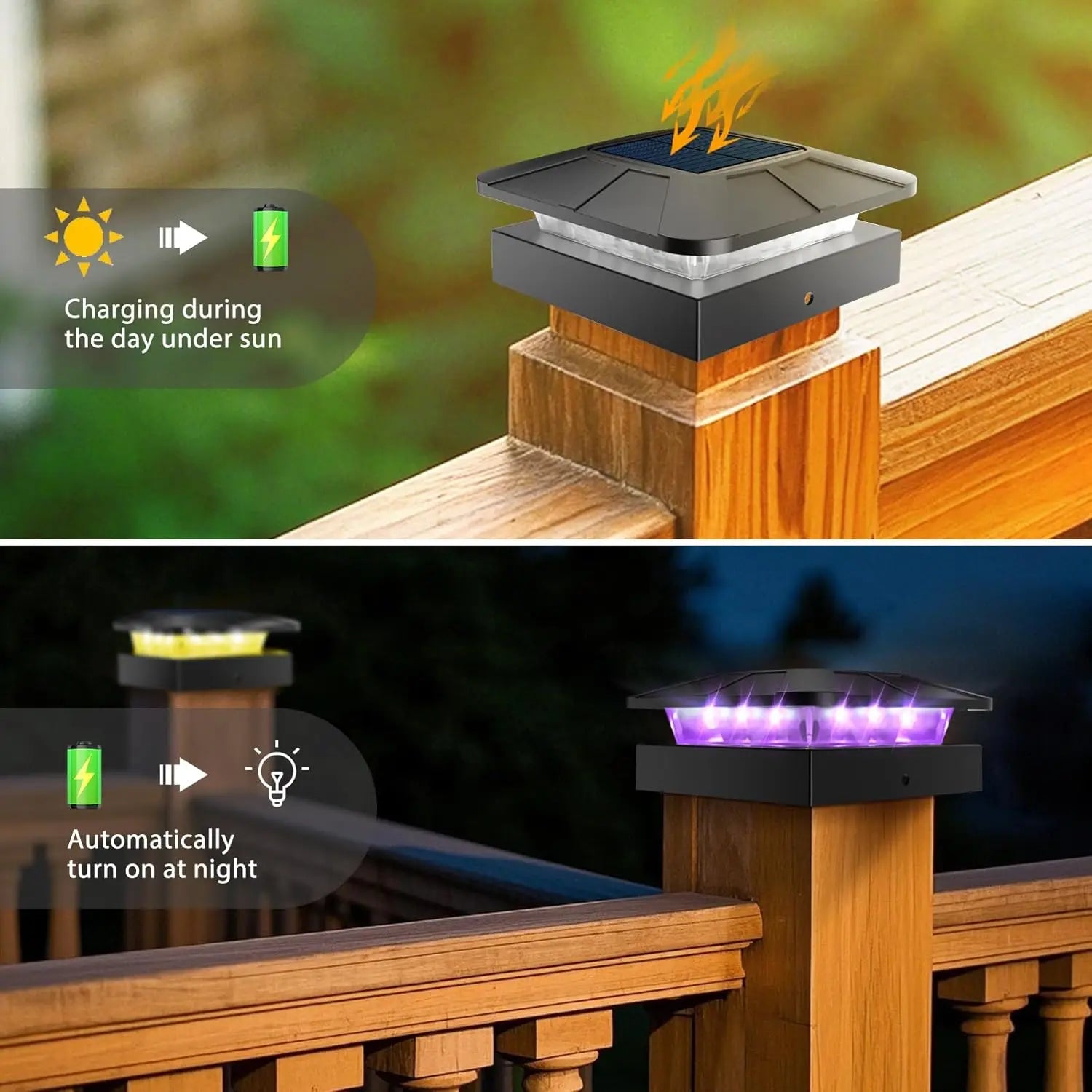 Solar Post Lights Outdoor Waterproof RGB Color Solar Fence Post Cap Lights for Wood Vinyl Posts Fence Deck Patio Garden Post