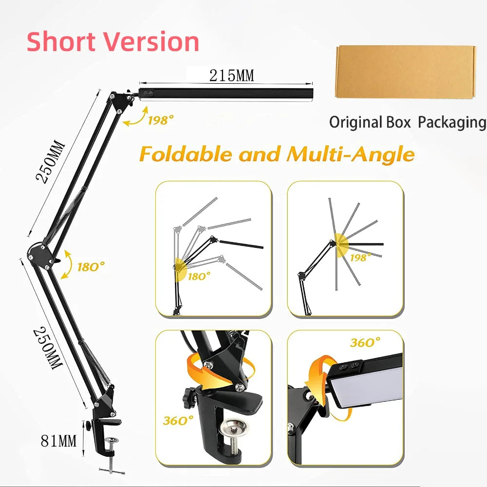10W LED Desk Lamp with Clamp Adjustable Swing Arm Dimmable Table Light 3 Color Modes 10 Brightness Levels Eye-Caring USB Reading