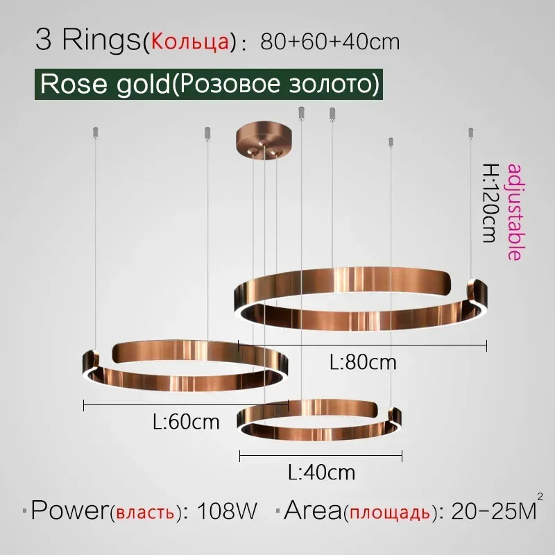Modern Art Circle Rings Ceiling Chandeliers Hanging Pendant Led Lighting for Living Room Staircase Hotel Decor Suspension Lustre