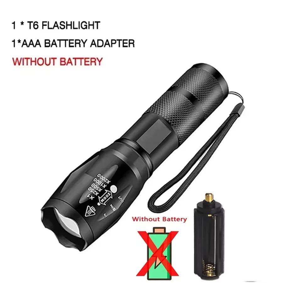 T6 Strong Light Flashlight LED Aluminum Alloy Telescopic Zoom Battery Version Charging Outdoor Searchlight Remote Flashlight