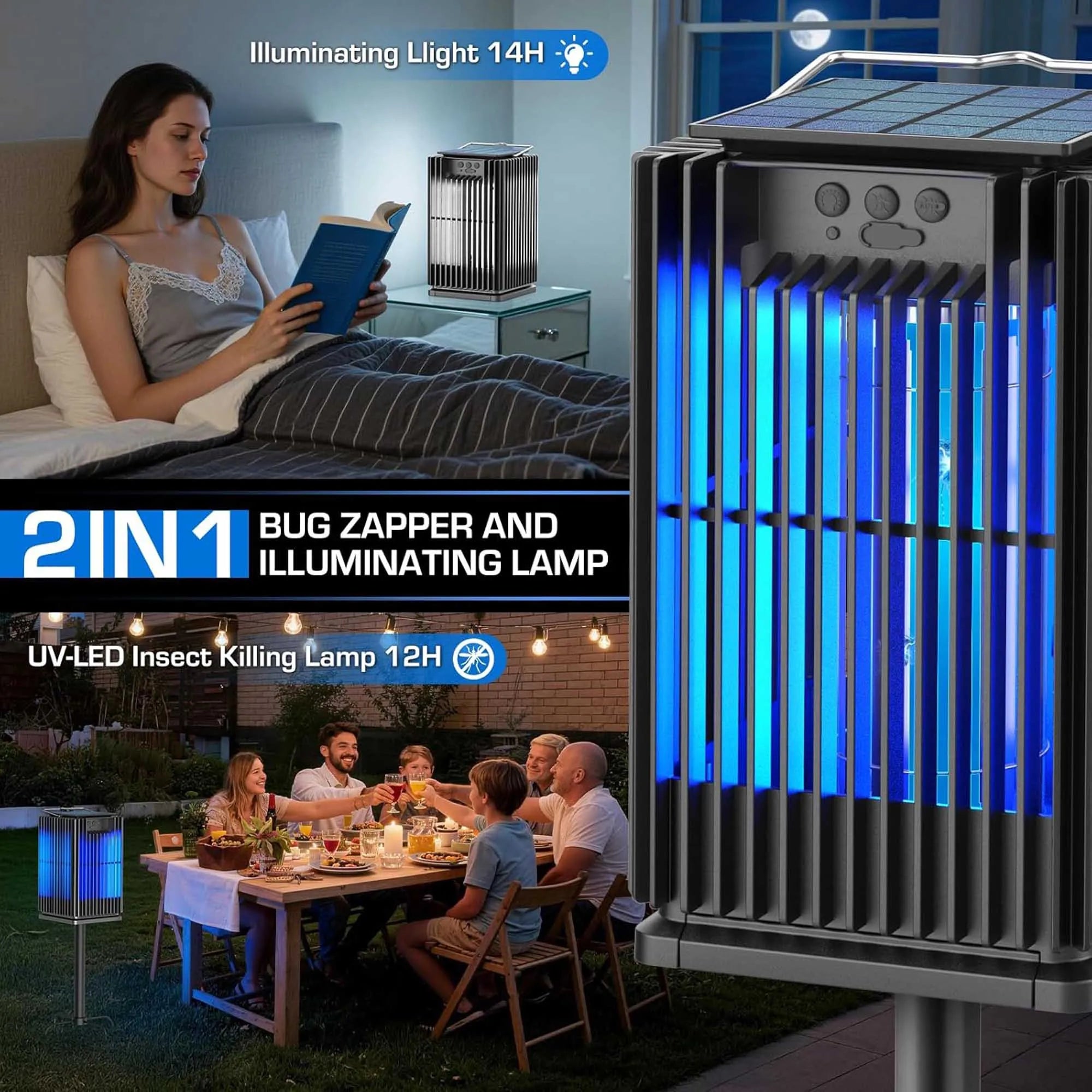 Solar Bug Zapper Outdoor Mosquito Zapper Cordless Waterproof Fly Zapper with Illuminated Light Ground Bracket