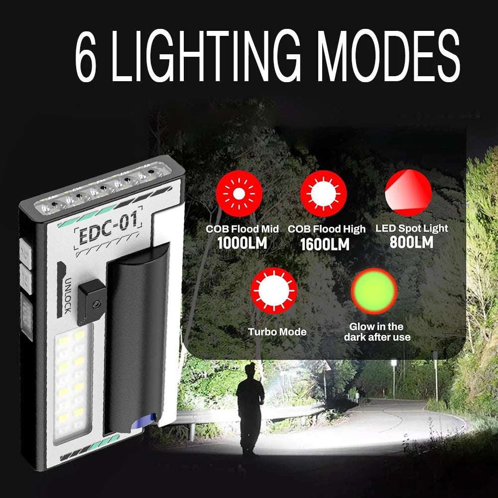 Portable Rechargeable LED Torch Light, Waterproof Outdoor Work 6 Lighting Modes Flashlight with Magnetic Compact LED Flashlight