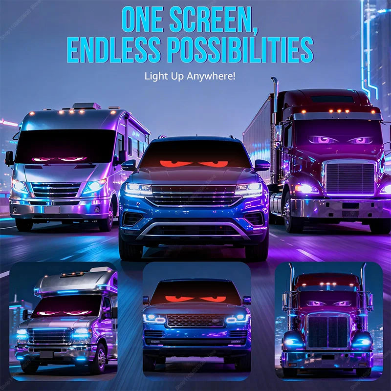 USB LED Devil Eye Dynamic Windshield Display for Cars Truck Animated Blinking Demon Eyes Front and Rear Windshield Dynamic Light