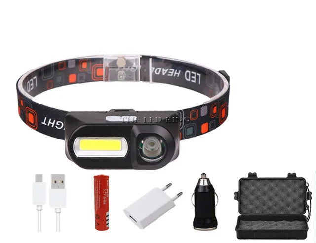 XP-G Q5 Headlamp Head Lamp Headlight Waterproof 2500lm Cob Led Built In Usb Rechargeable 14450 Battery Working Light 5w