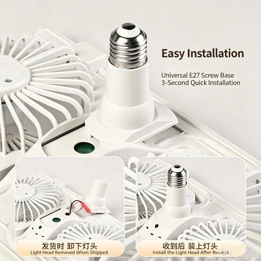 Modern Double Head Ceiling Fan Light with Remote Control Dimmable LED Quiet 60W 3-Speed Timing Fan Light E27 Base 85-265V