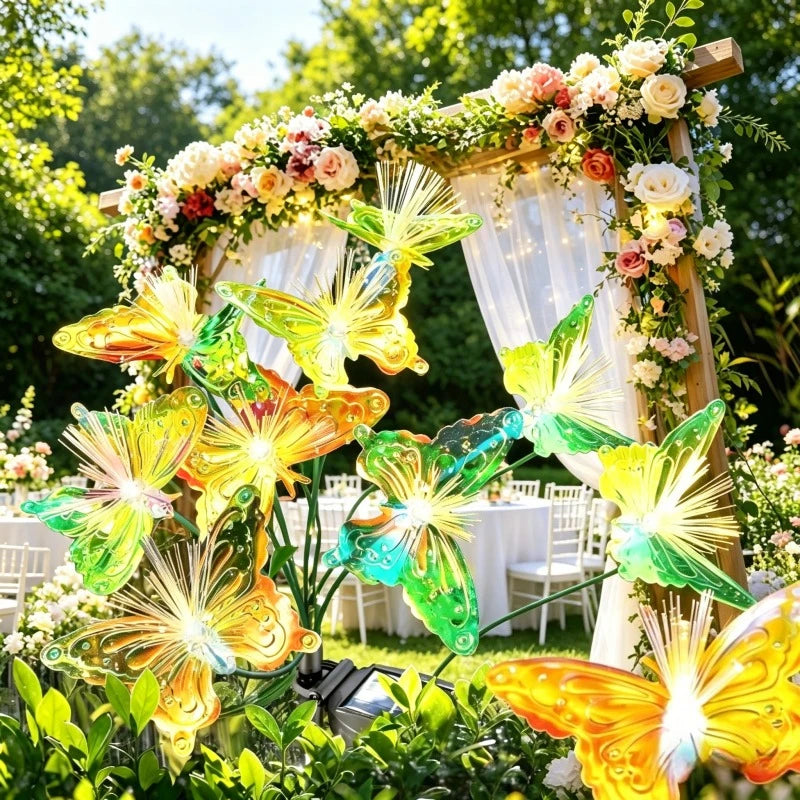 6LEDs Solar-Powered Butterfly Fiber Optic Light - Waterproof Rechargeable Outdoor Garden Decor for Lawn, Yard, and Landscape