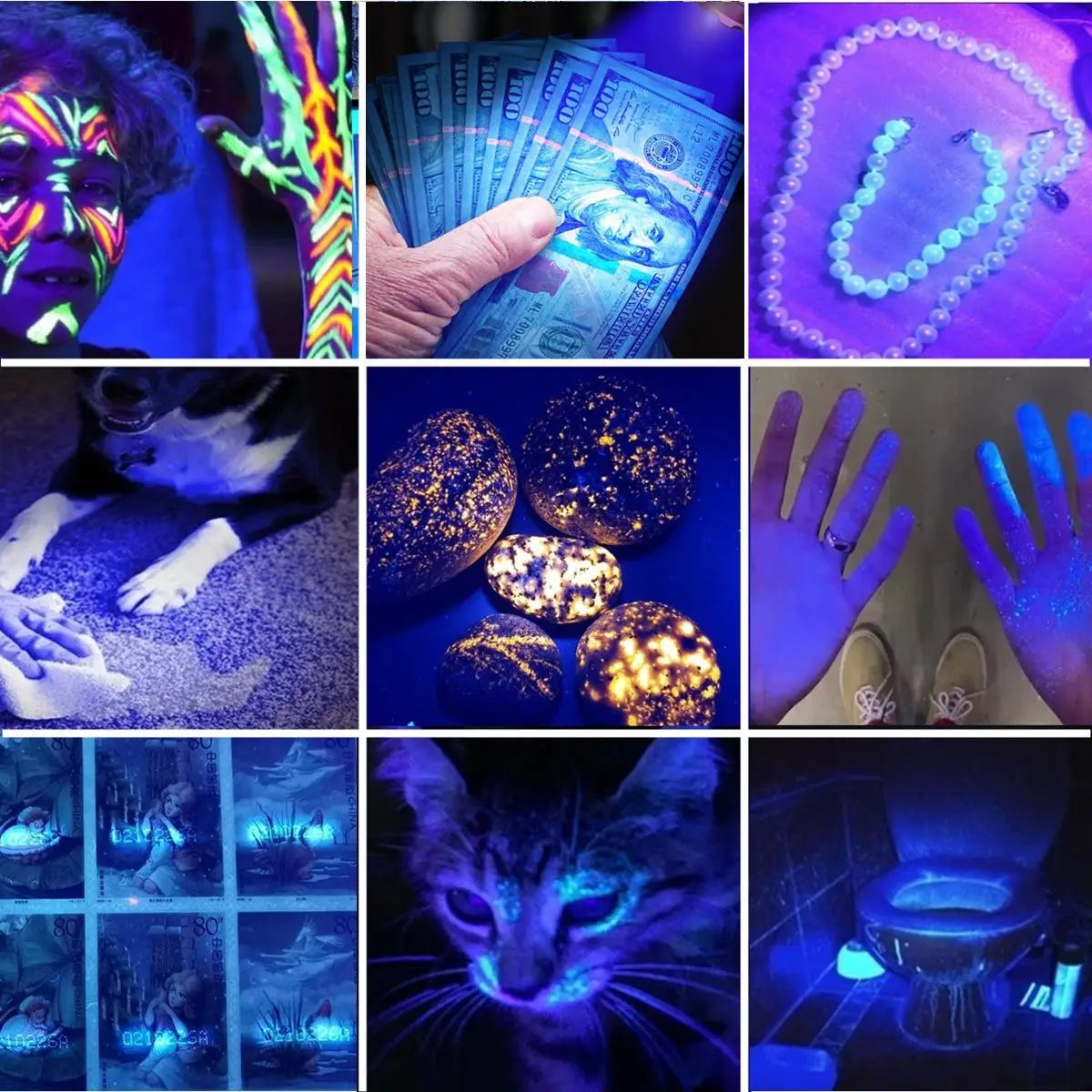 3-in-1 White Yellow UV 365nm LED LCD Flashlight USB Rechargeable Jewelry Jade Stone Pet Stains Marker Ore Money Scorpion Light