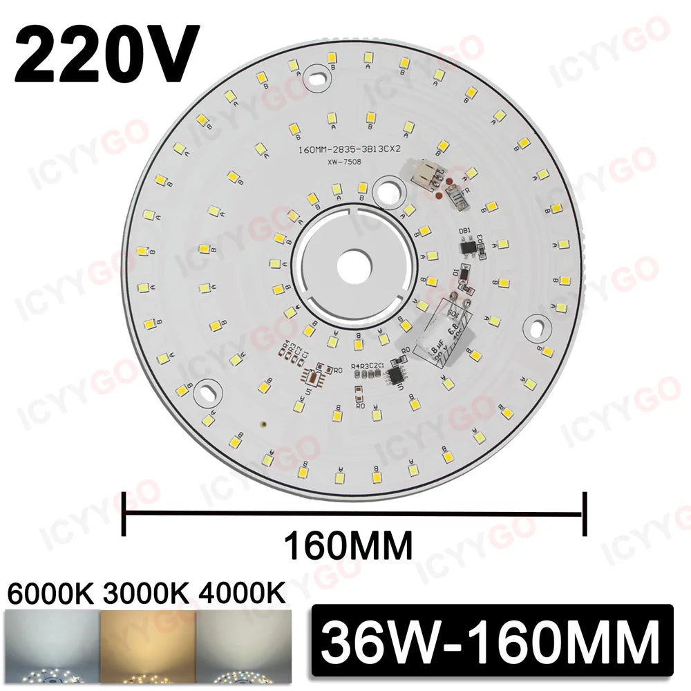 6W 8W 12W 24W 36W 48W LED Chip 220V Driver-Free Three-Color Aisle PCB Light Source Accessories Round LED Light Panel