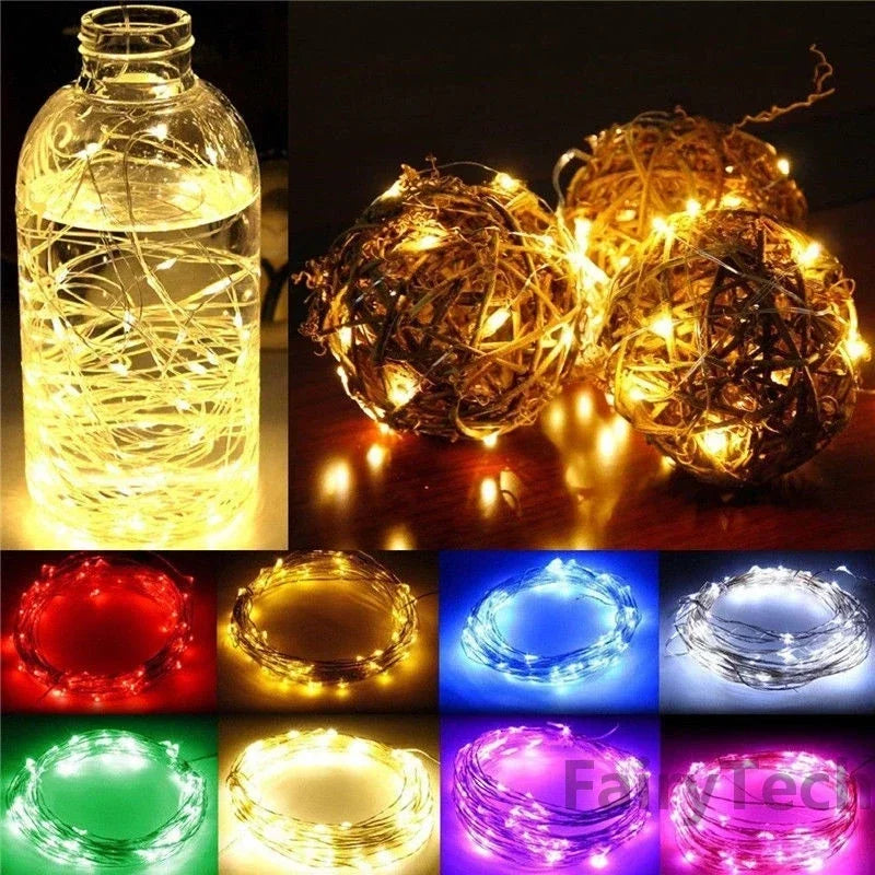 10pcs 2/3Meter Copper Wire LED String Fairy lights Holiday lighting Fairy Garland For Christmas Tree Party Decoration navidad