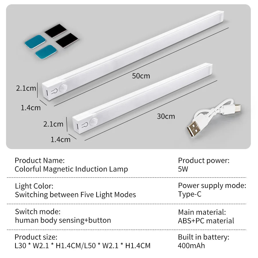 Rechargeable LED Cabinet Light Motion Sensor Magnetic RGB Gradient Ambient Night Lamp Kitchen Closet Bedroom Gaming Room Decor