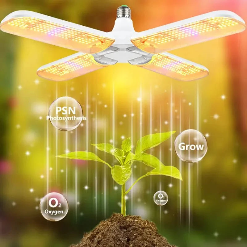 48W Fan Leaf Foldable LED Grow Light Full Spectrum E27 Plant Growing Light Phytolamp Bulb Indoor Plants Flower Seedling