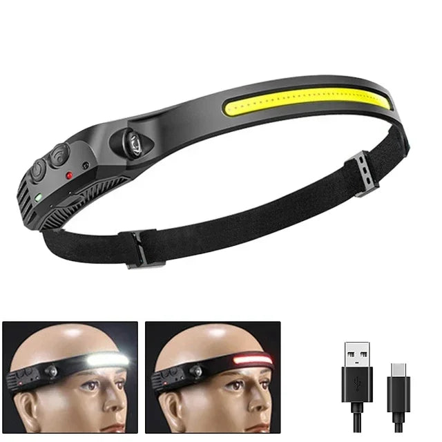 USB Rechargeable COB LED Induction Headlamp With 1200mAh Built-in Battery Head Flashlight Outdoor Camping Fishing Head Lantern