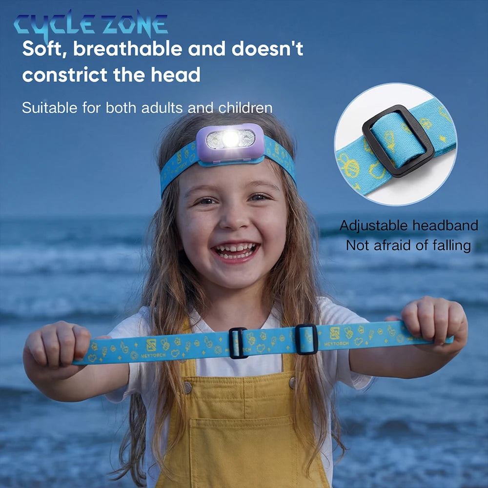 Child's Headlight Type-C Rechargeable Ultralight Kids Head Flashlight Induction Headlamp Outdoor Fishing Camping Emergency Light