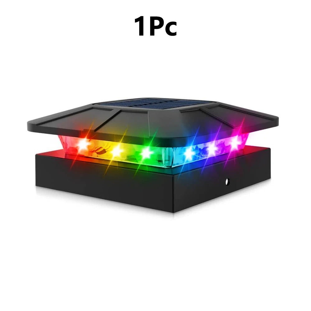 Solar Post Lights Outdoor Waterproof RGB Color Solar Fence Post Cap Lights for Wood Vinyl Posts Fence Deck Patio Garden Post