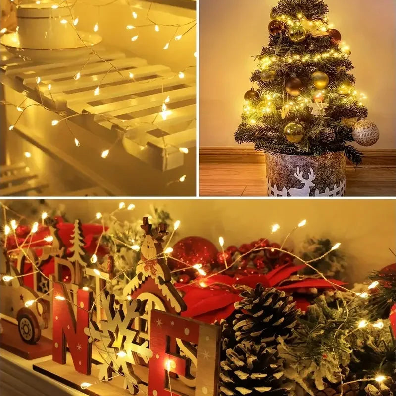 Remote Control USB Firecracker LED Lights with 50-200LED Silver Wire String Fairy Lamp for Bedroom Party Wedding Christmas Decor