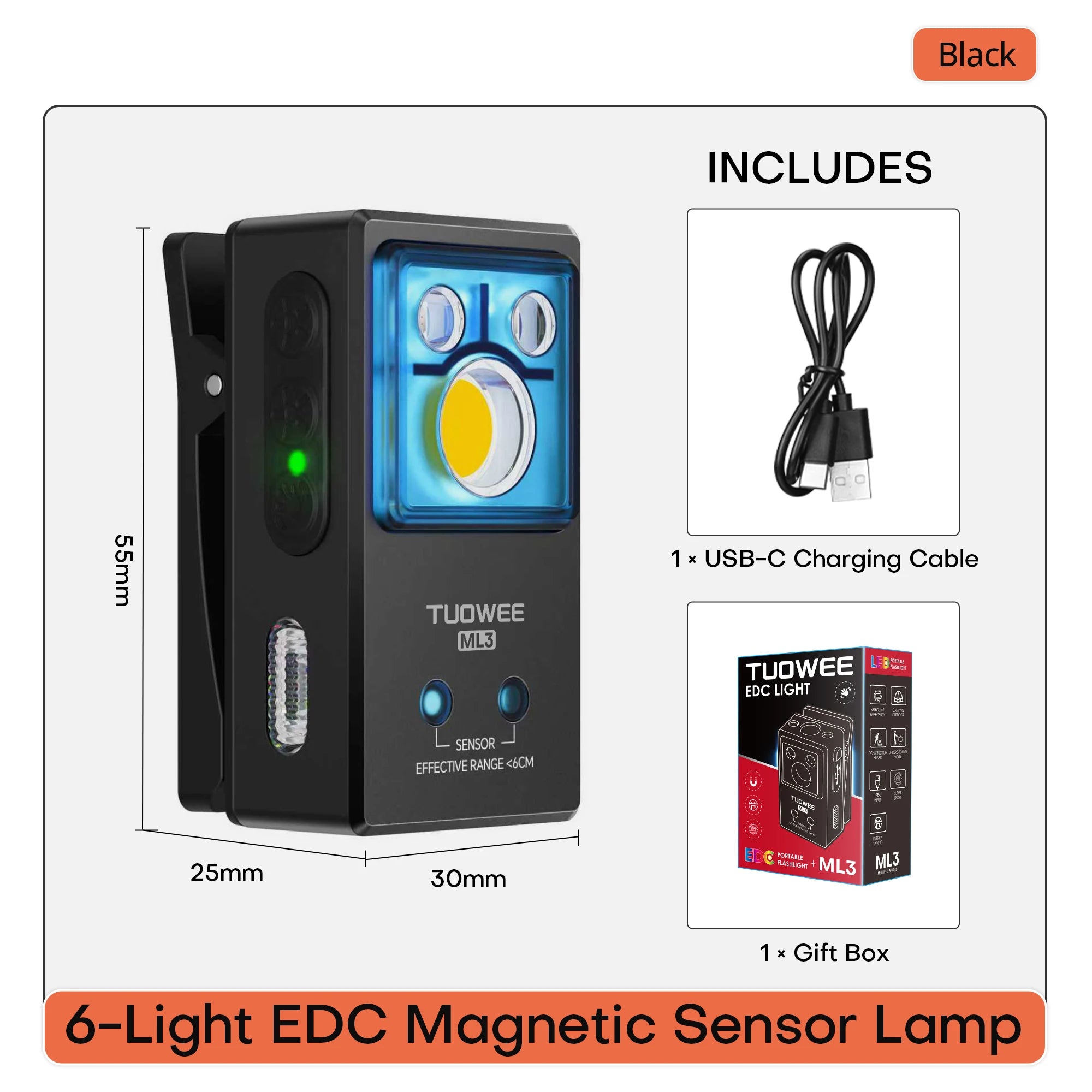 Multi‑Source EDC Magnetic Flashlight Gesture Control Rechargeable Clip Torch UV Black Light RGB Ambient Light Waterproof for Camping Pet Inspection Repair