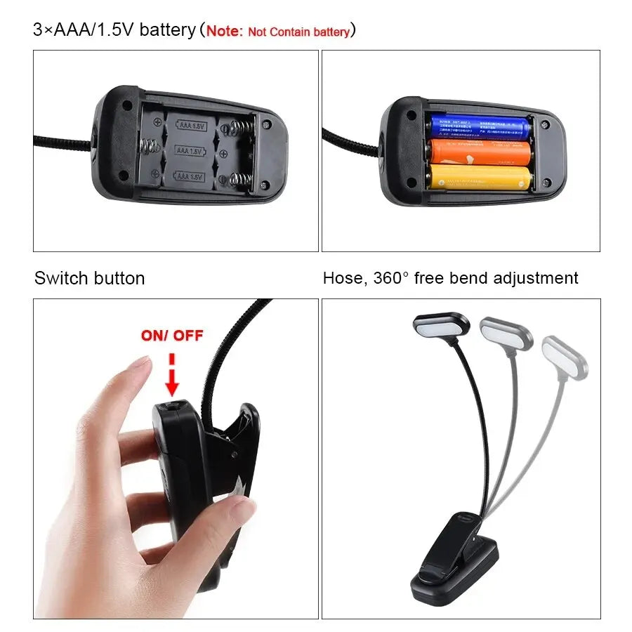 Adjustable LED Clip-On Book Lamp Table Battery Powered Flexible Study Learning Desk Lamp Portable Bedroom Reading Night Light