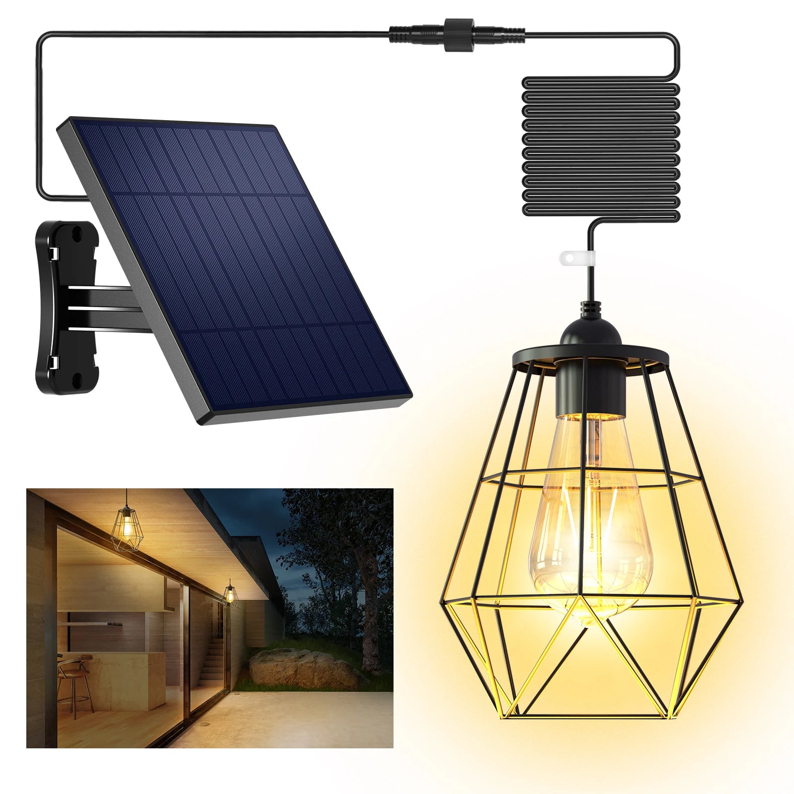 Intelamp Long Battery Life 4000mAh Solar Pendant Lights Indoor & Outdoor Hanging Shed Light For Garden Terrace Balcony Pavilion