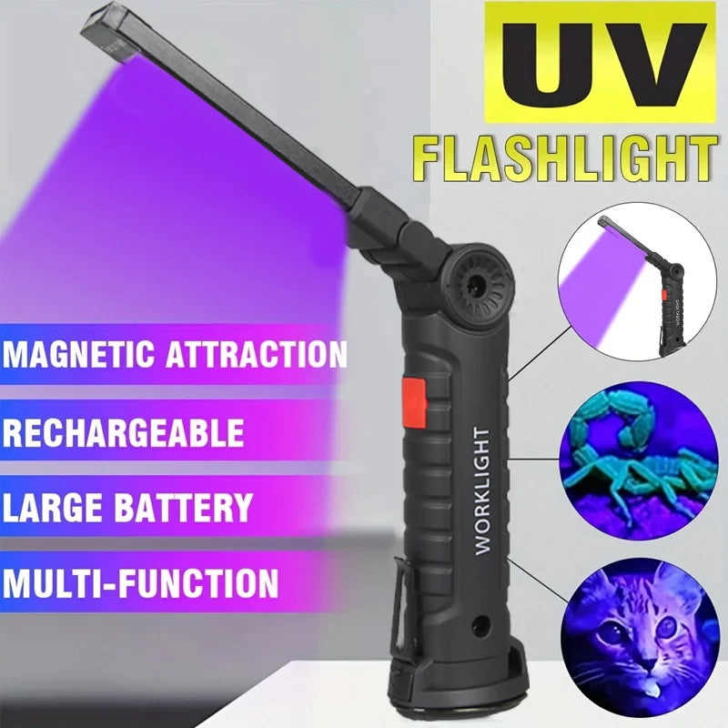 395nm UV Flashlight-Magnetic&Hook Rechargeable 400mAh Blacklight,for Resin Cure,Pet Stain,Scorpion Finding (Portable Foldable)