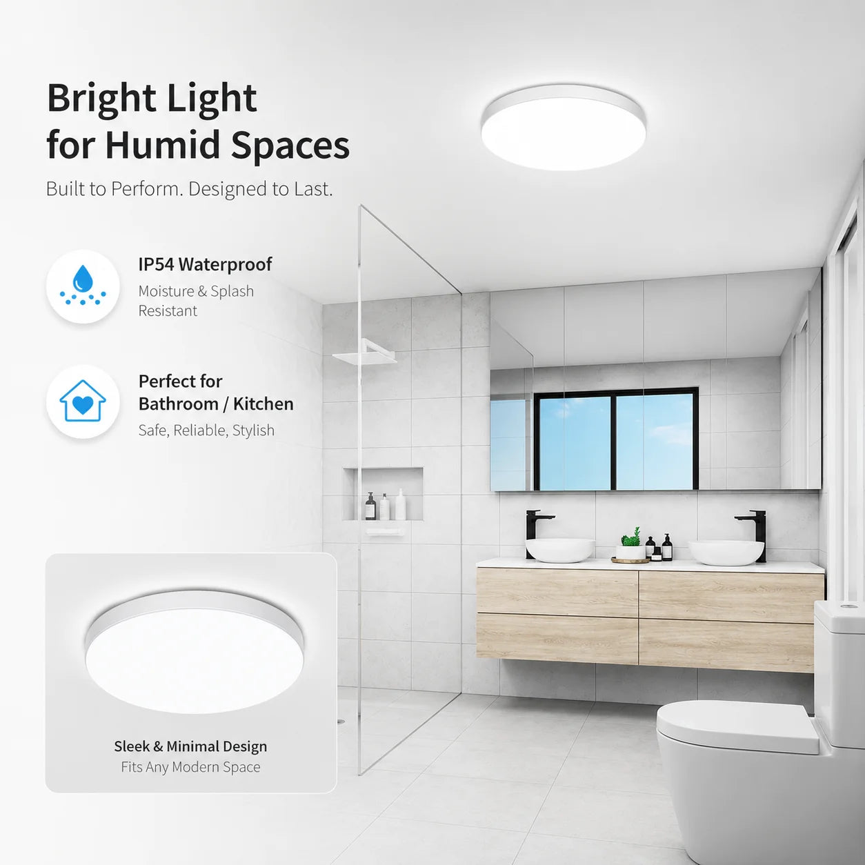 Ultra-thin Round LED Ceiling Lamp Waterproof Flush Mount Fixture 6500K Daylight Modern Home Lighting for Bedroom Kitchen Hallway