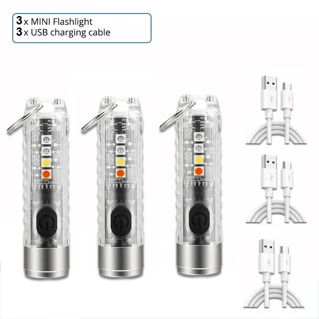 Mini Keychain Flashlight Type-C Fast Charging IP65 Waterproof Torch Lamp With Magnet Multifunction Warning Camping Flashlight