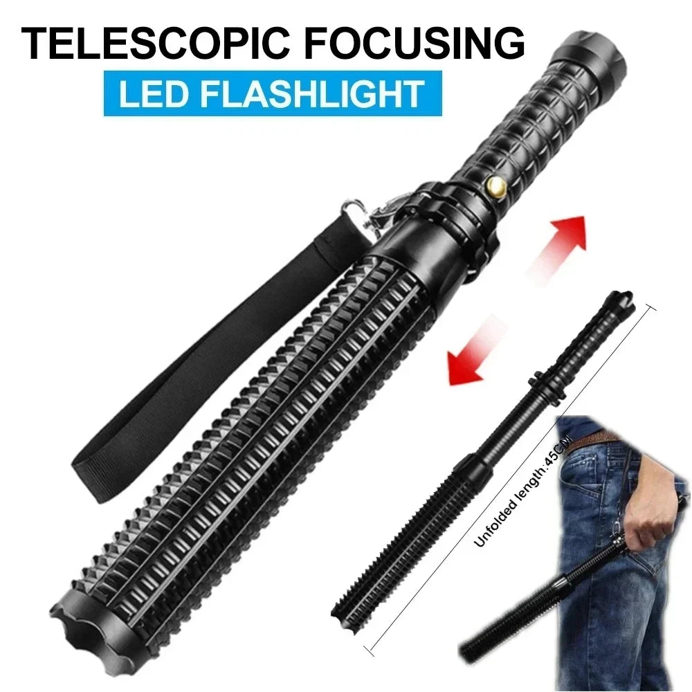 Aluminum Alloy Baseball Bat LED Flashlight with Focusable Zoomable Super Bright Light Self Defense Tactical Baton Emergency Torc