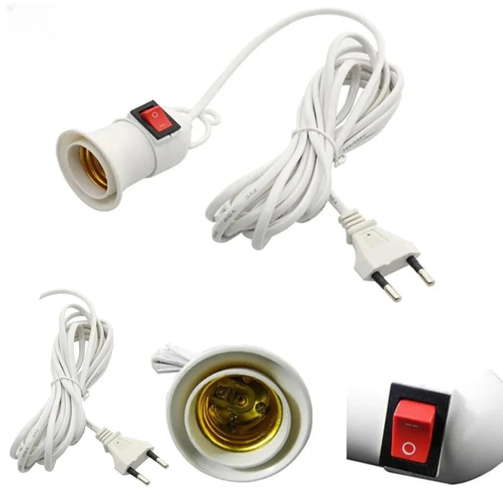 360°Rotatable Flexible E27 Lamp Base With ON/OFF Switch EU Wall Plug‑in Socket Light Holder For Bedroom Night Light