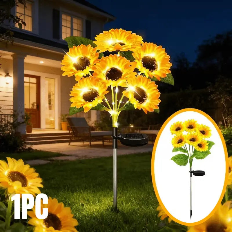Solar Powered LED Sunflower Lights Outdoor Decorative Garden Pathway Lights Waterproof Patio Balcony Yard Lawn Solar Lamp