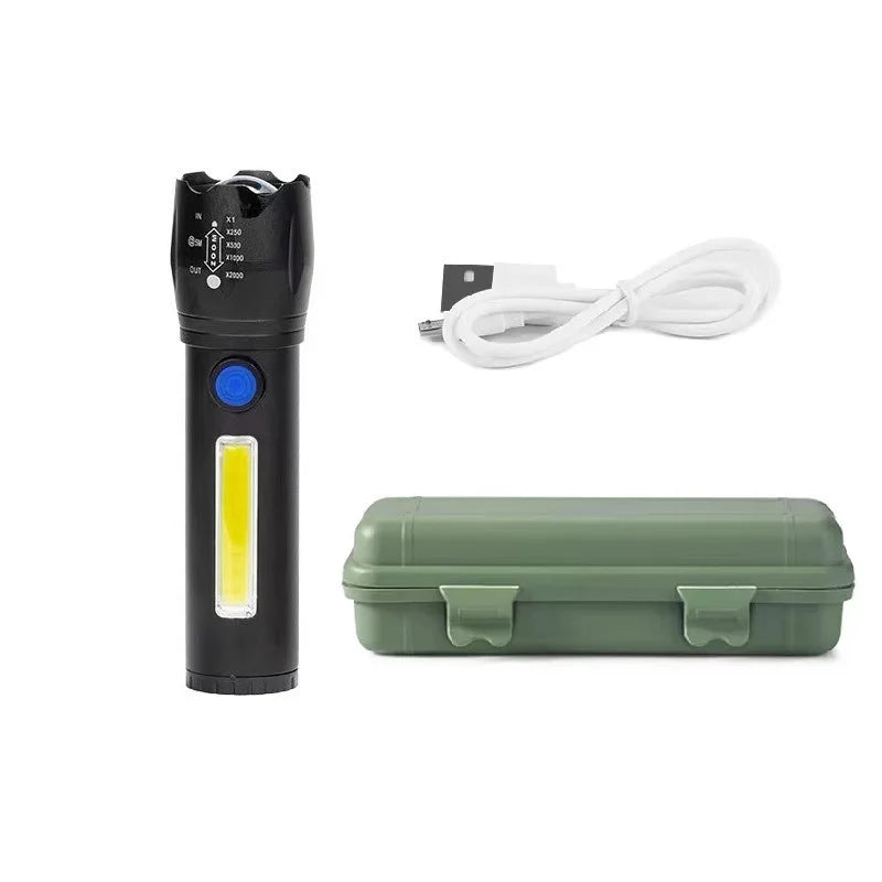 Mini XPE COB Lamp Bead LED Flashlight Use Rechargeable Double Light Source Emergency Flashlight for Hiking Camping Fishing