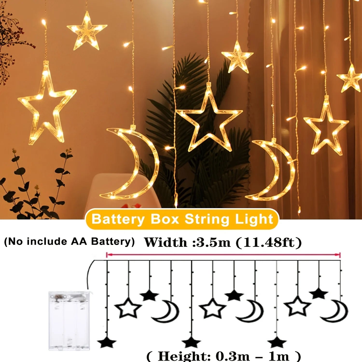 Star Moon String Light Battery Power Christmas Garland Fairy Lamp 3.5m LED Curtain Light for Garden Wedding Party Festival Decor