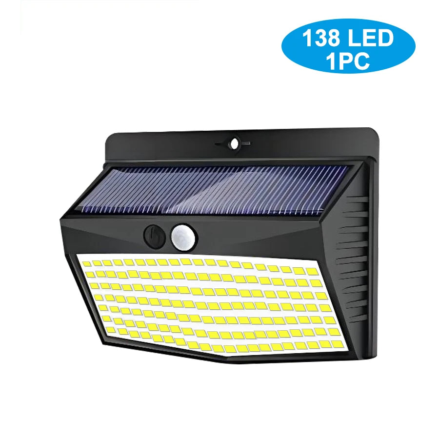 Solar Lights Outdoor 138 LED with 3 Lighting Modes Motion Sensor Solar Wall Lights IP65 Waterproof Solar Powered for Garden