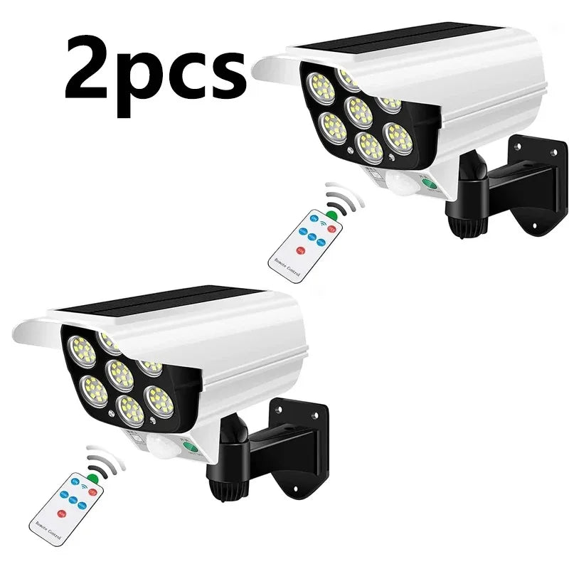 3 Modes Multi-angle Lighting Remote Control Solar Powered Simulation Monitoring Induction Wall Lamp with Red Light Warning
