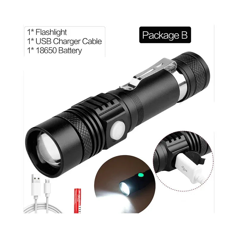 Ultra Bright Flashlight USB Linterna LED Torch Lanterna Power Tips Bicycle Light Rechargeable Use 18650