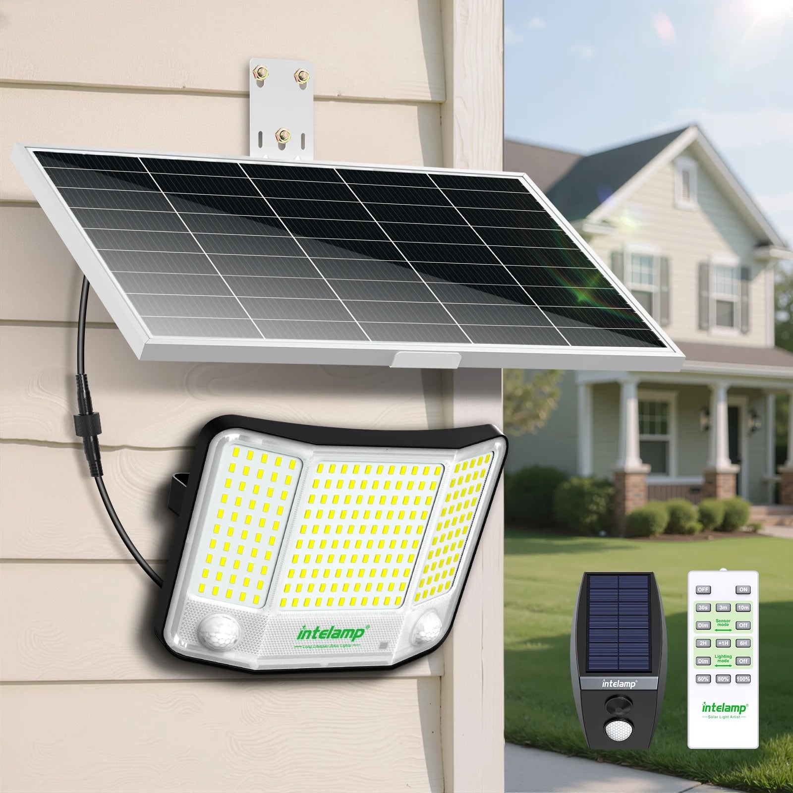 Intelamp 20000 Mah Outdoor Solar Flood Lights with Long Battery Life, Super Large Solar Panel, Faster Charging, Dual Motion Sensors, Detect Wider and Longer Areas, Waterproof, for Garden, Yard, Garage