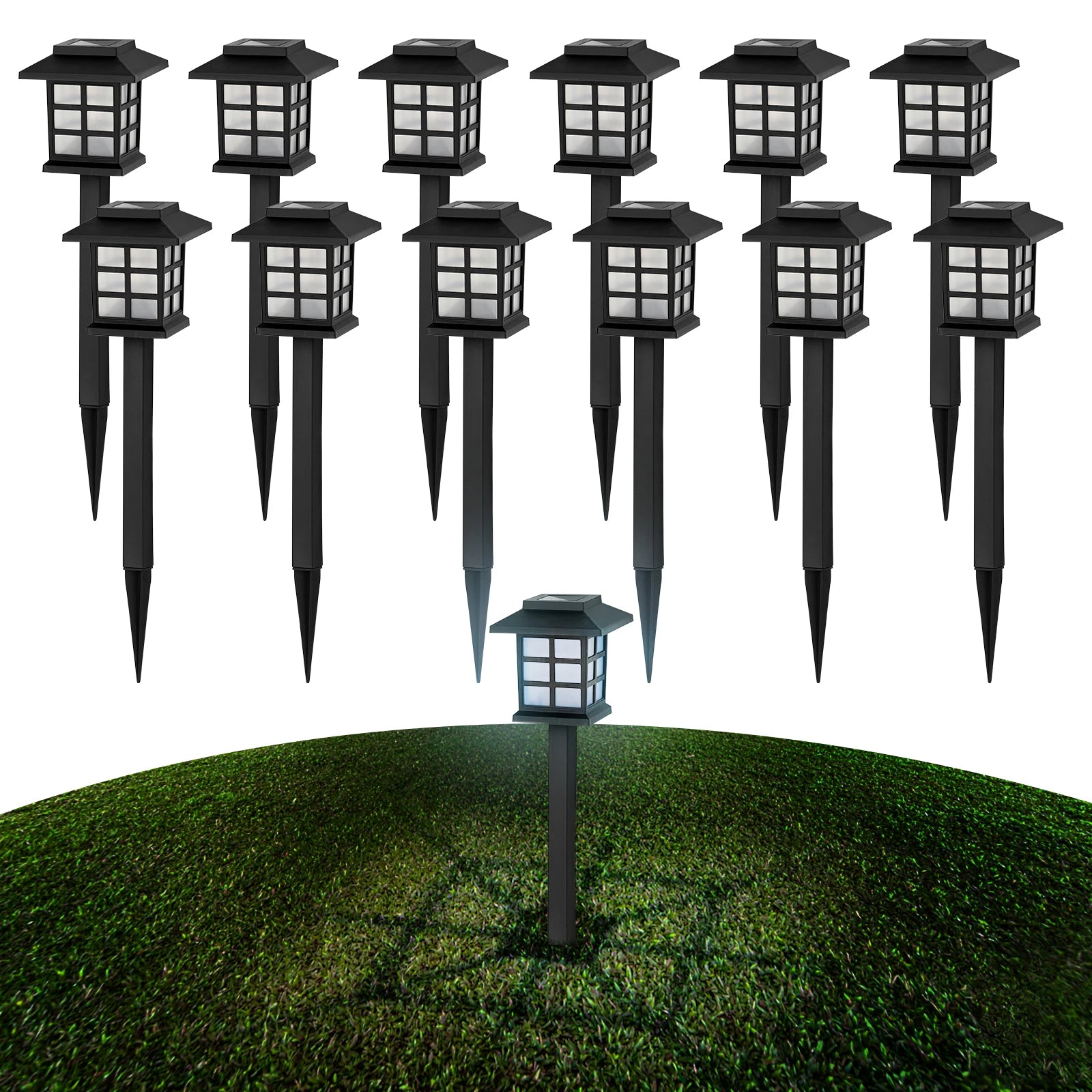 12 Pieces Set Solar Ground Plug Lights Small House Style White Light Outdoor Garden Lighting