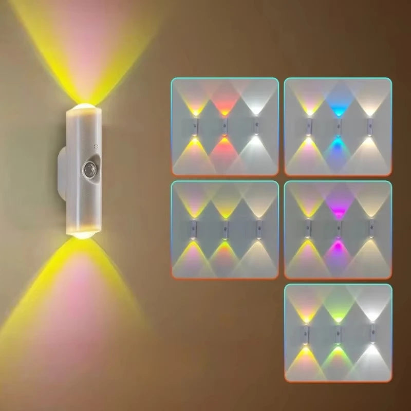 RGB LED Night Lights Double-head Sunset Light Motion Sensor Under Cabinet Lamp USB Charging Magnetic Bedroom Atmosphere Lighting