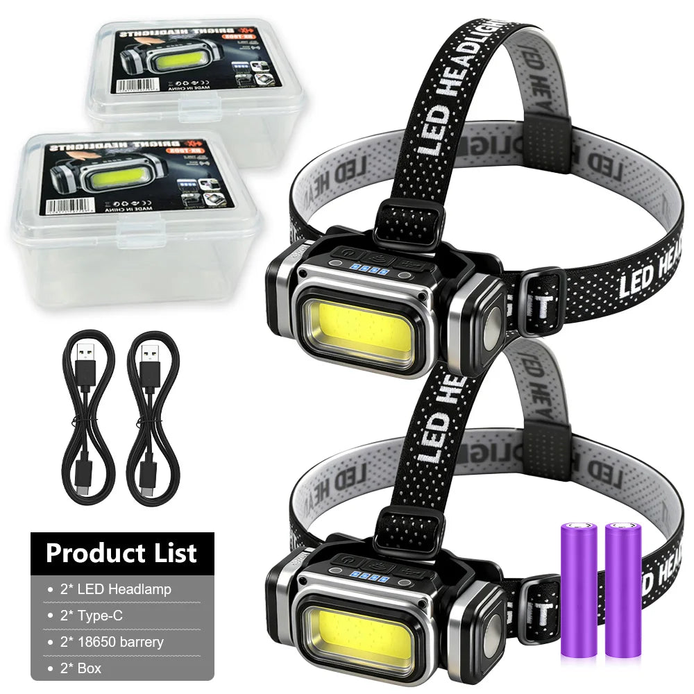 Super Bright Headlamp Motion Sensor Headlight 18650 EDC Head Led Lights Rechargeable Torch Red Light for Camping Running Fishing