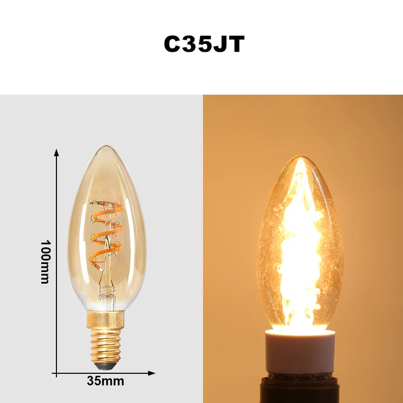 E27 LED Filament Light Bulb 220V 4W A60 ST64 T45 T185 G80 G95 G125 Retro Vintage Ampoules LED Edison Lamp Spiral Bulb For Home