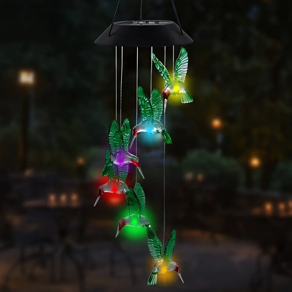 1pc Solar Light Hummingbird Wind Chimes Outdoor Decor Yard Decor For Christmas Gardening Gift Birthday Gift Halloween Decoration