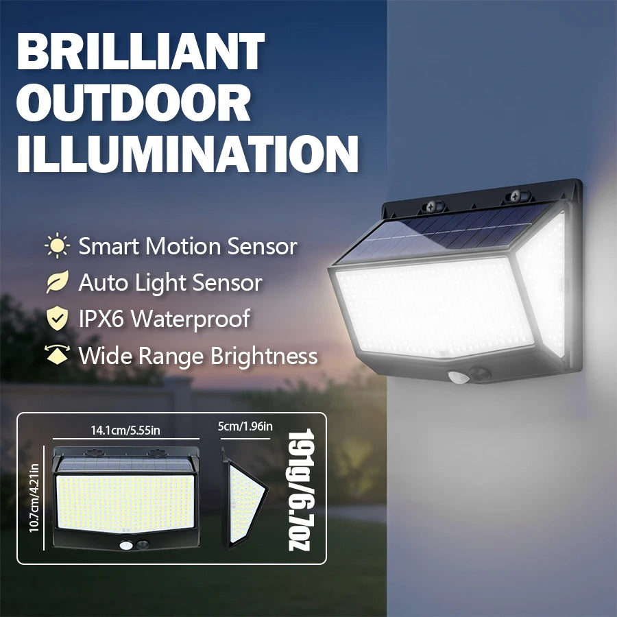 100/468 LED Porch Light Outdoor Waterproof Lamp 3 Mode PIR Solar Wall Light Auto Adjust Brightness Motion Sensor for Garden