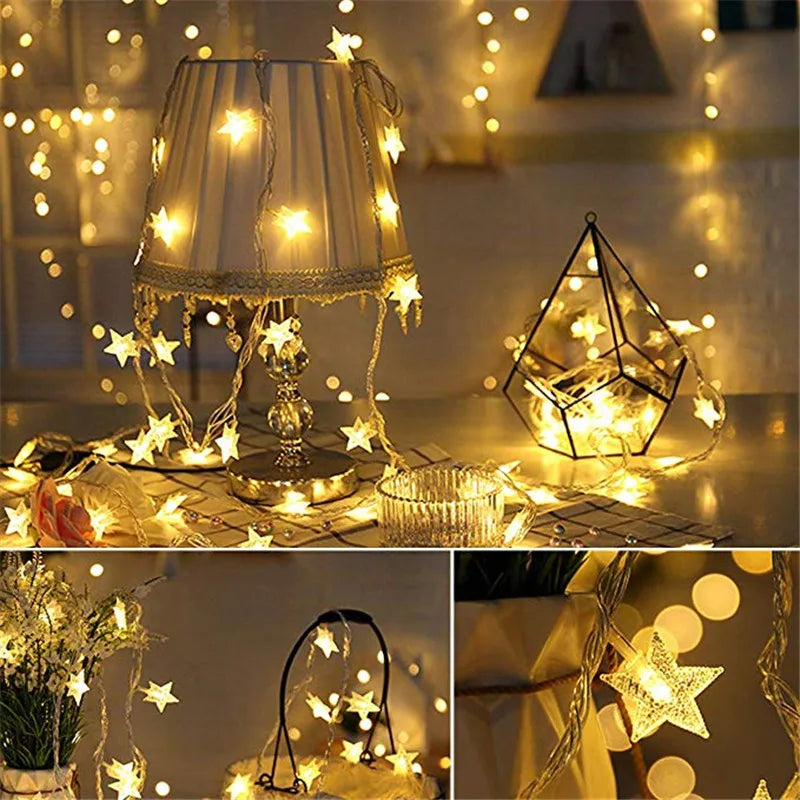 6M 40Led Lights Outdoor Decoration String Lights Christmas Tree Home Window Decor Holiday Lighting Star Light Strings