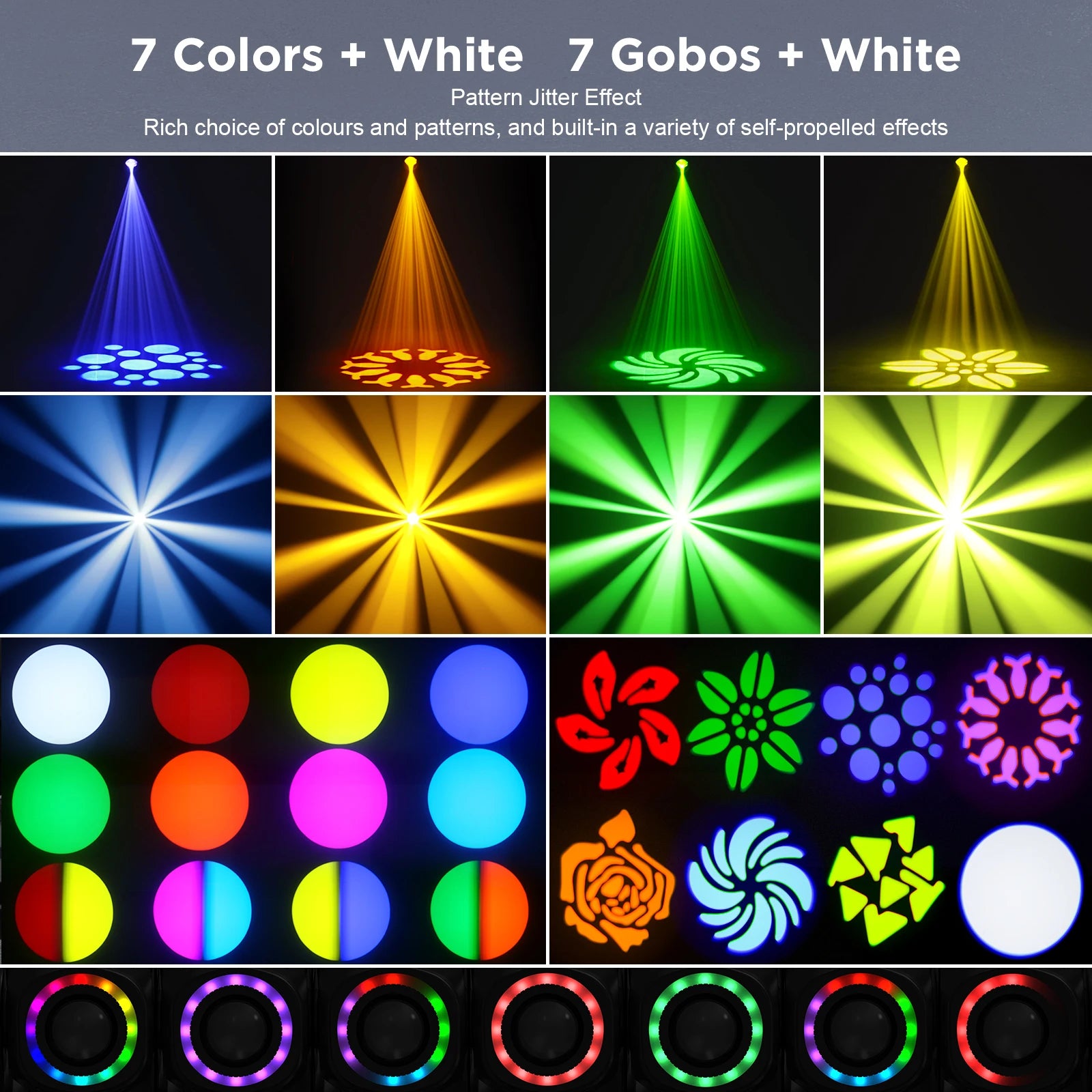 Yiflamefly 2Pcs 100W LED Beam Pattern Moving Head Stage Effect Lighting 8 patterns DMX512 9CH/11CH For DJ Show Concert Party