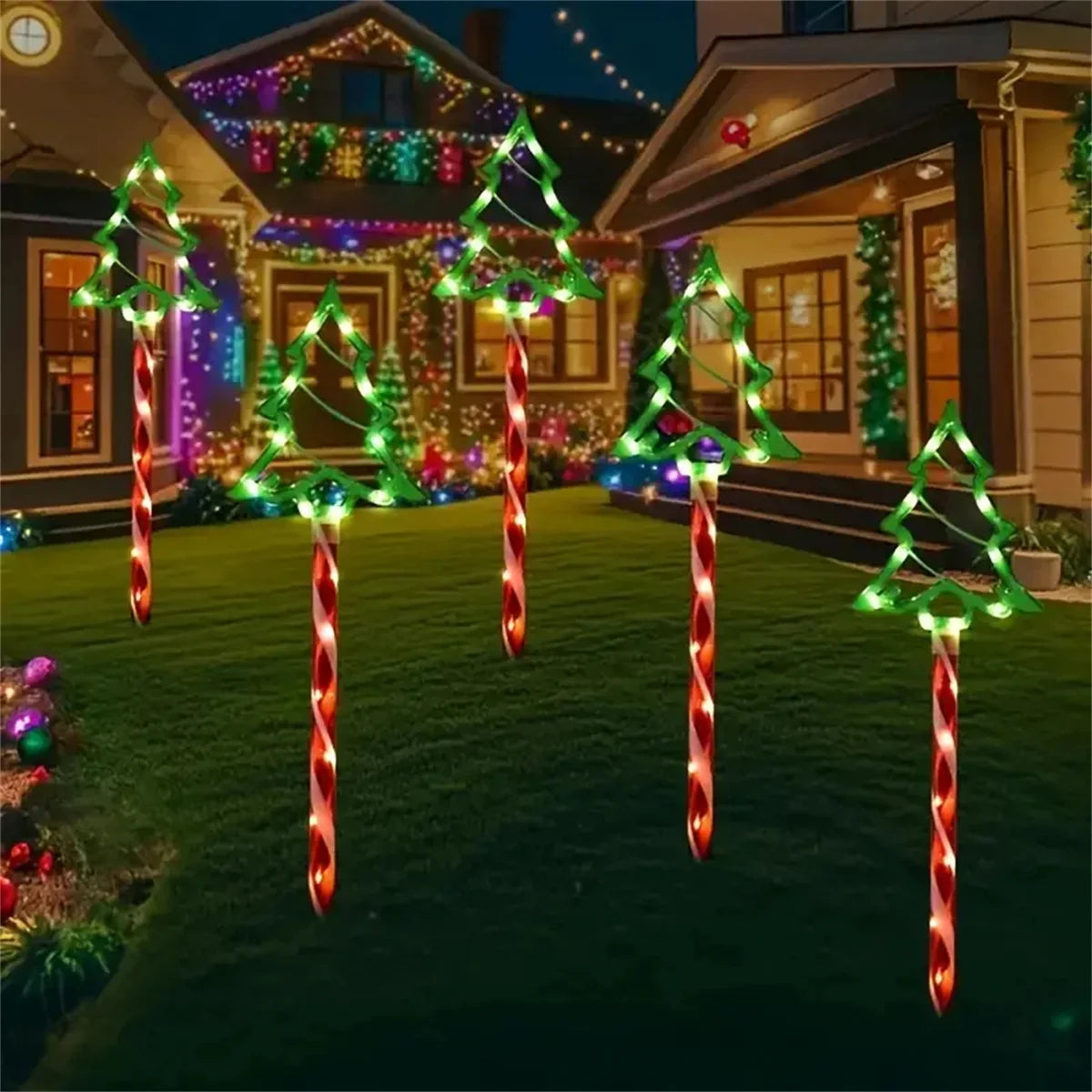 5PC/Set Solar Candy Cane Light Outdoor Waterproof 8 Modes Floor Mounted Light String Garden Courtyard Decoration