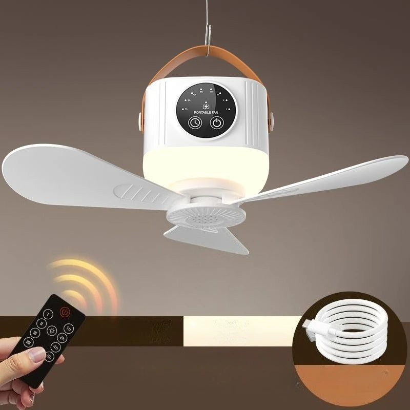 New Wireless Portable Rechargeable Ceiling Fan for Student Dormitories, Small Portable Outdoor Camping, USB Plug-In Style Fan