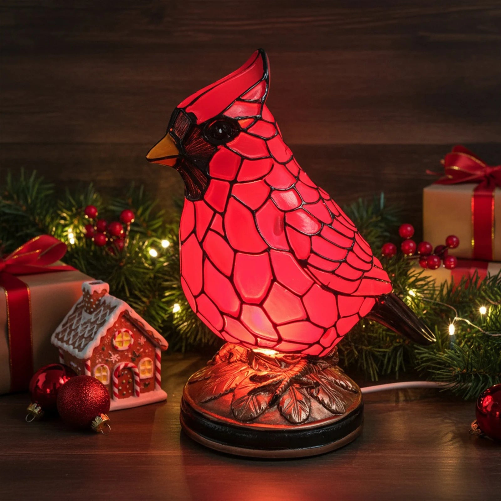 Cardinal Lamp Christmas Art Decor Light Red Bird Night Light Home Decor (Large)